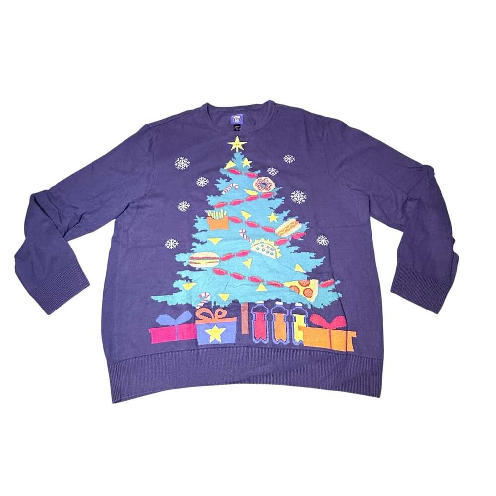 Route 66 Christmas Tree Sweater Size XXL Fast Food Ugly Xmas in Blue